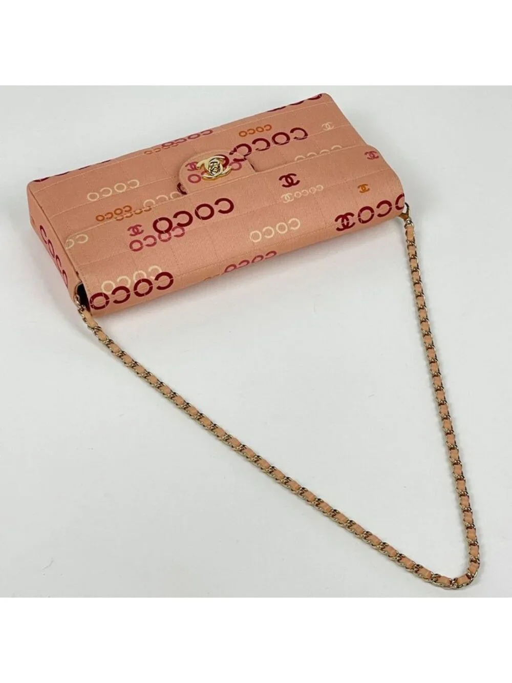 Chanel Shoulder Bag Choco Bar CC Logo Canvas Pink